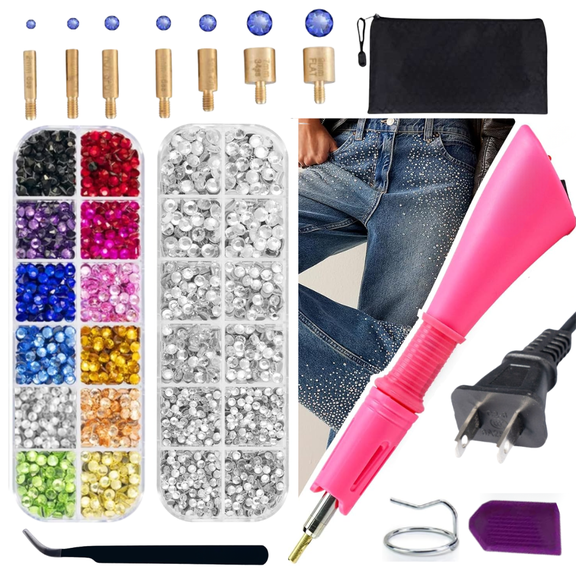 Hotfix Applicator Bedazzler Kit with Rhinestones, Hot Fix Bedazzling Kit Crystals Rhinestone Applicator Tool for Clothing, Clothes, Fabric, Shirt, Heat Pen Bedazzle Gems Setter Wand with Tips