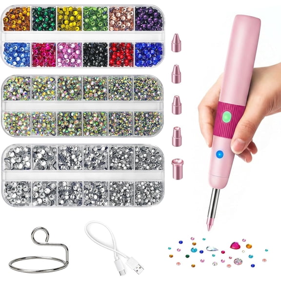 Hotfix Rhinestone Applicator Kit Cordless Bedazzler Wand with 5 Tips and 3024 Stones