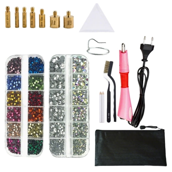Hotfix Rhinestone Applicator Tool Kit, DIY Diamond Painting Pen with Crystal Gems for Crafts Clothes Pink European Standard White 9"