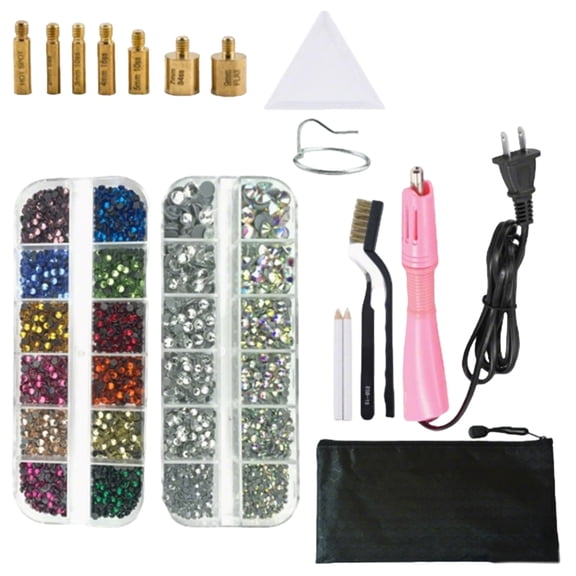 Hotfix Rhinestone Applicator Tool Kit, DIY Diamond Painting Pen with Crystal Gems for Crafts Clothes Pink US Standard White 9"