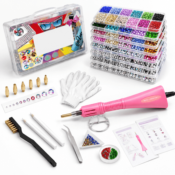 Hotfix Rhinestone Bedazzler Kit with 14 Colors Assorted Sizes Crystals