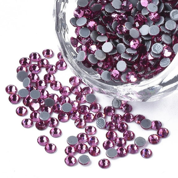 Hotfix Rhinestone Glass Rhinestone Flat Back Cabochons Half Round Fuchsia SS10 2.7-2.8x1mm 1440pcs/bag