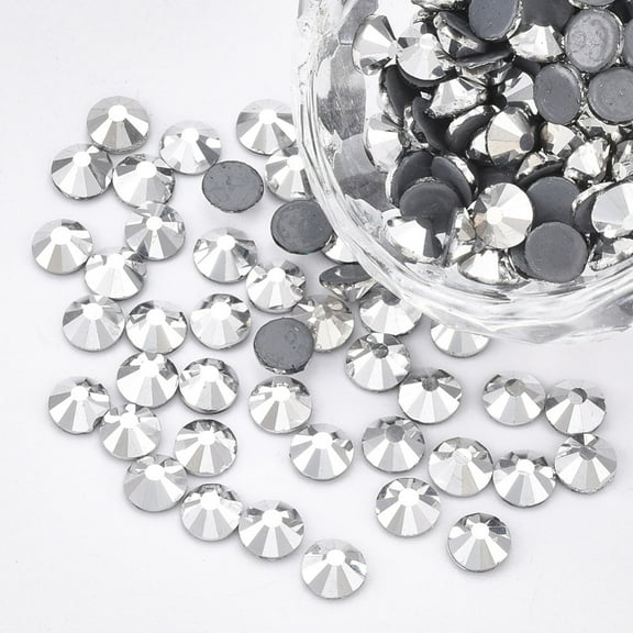 Hotfix Rhinestone Glass Rhinestone Flat Back Cabochons Half Round Jet Metallic Silver SS8 2.3~2.4x1mm 1440pcs/bag