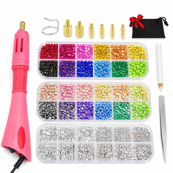 Hotfix Rhinestone Setter Applicator Tool Kit with 5000 AB Crystal Rhinestones for Fabric Crafts