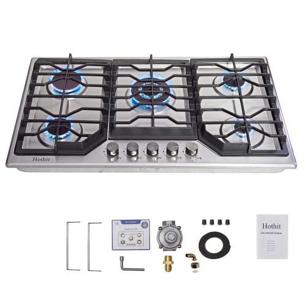 Hothit 5 Burners 34 inch Gas Cooktop, 36000 BTU Stainless Steel Gas