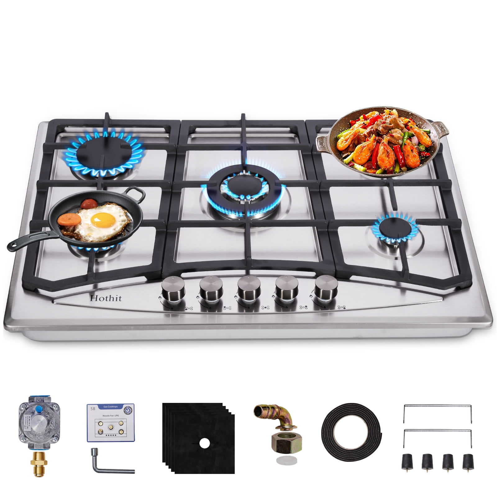 Hothit Propane Gas Cooktop 30" Inch, 5 Burner Builtin Stainless Steel