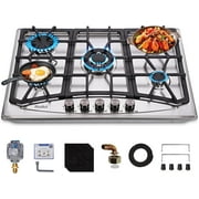Hothit Propane Gas Cooktop 30" Inch, 5 Burner Built-in Stainless Steel Gas Stove Top, LPG/NG Dual Fuel Auto Ignition Gas Hob, Include Gas Pressure Regulator(L30"×W20")