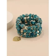 Hotian 4pcs Beaded Bracelet Jewelry Set Multilayer Boho Charm Bracelet Pack for Women and Men Blue