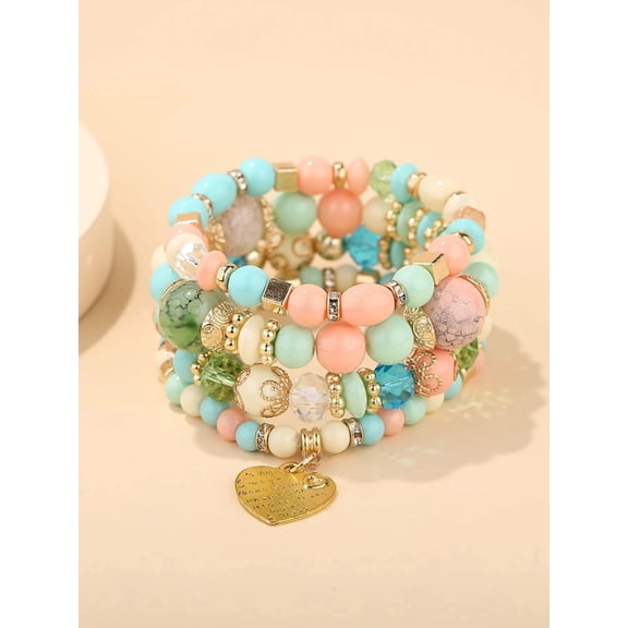 Hotian 4pcs Beaded Bracelet Jewelry Set Multilayer Boho Charm Bracelet Pack for Women and Men Turquoise