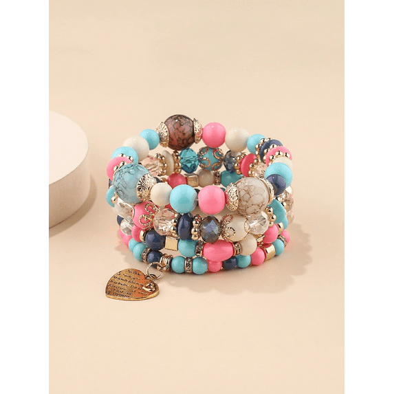 Hotian 4pcs Beaded Bracelet Jewelry Set Multilayer Boho Heart Charm Bracelet Pack for Women and Men Multicolor