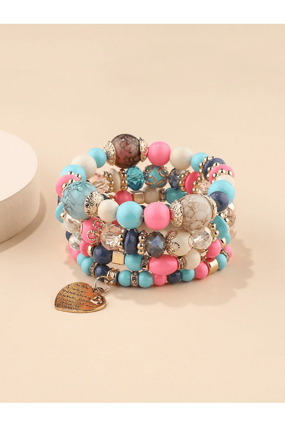 4pcs Beaded Bracelet Jewelry Set Multilayer Boho Heart Charm Bracelet Pack for Women and Men Multicolor