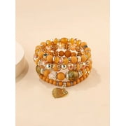 Hotian 4pcs Beaded Bracelet Jewelry Set Multilayer Boho Heart Charm Bracelet Pack for Women and Men Yellow