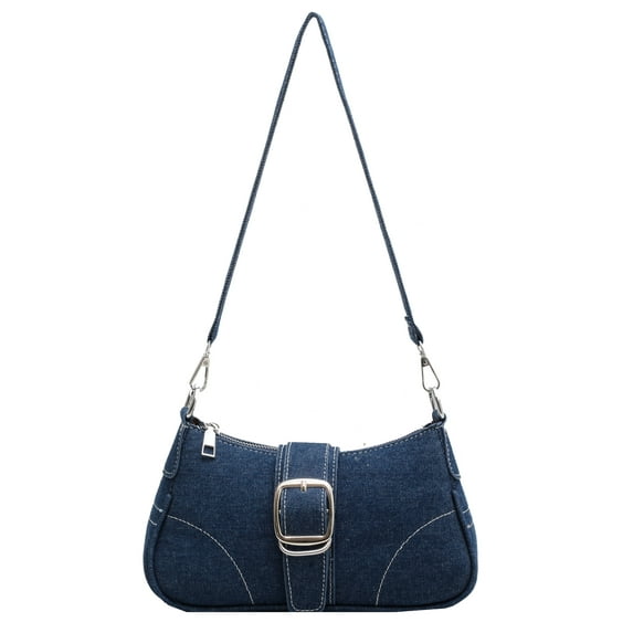 Hotian Handbag for Women Top Buckle Suede Shoulder Bags with Chain Purses Blue Denim Bag