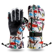 Hotian Insulated Snow Gloves Unisex Men and Women Waterproof Warm Graffiti Winter Ski Gloves for Skiing Snowboarding and Outdoor Sports Multicolor L