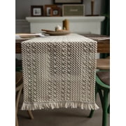 Hotian Macrame Linen Fall Table Runner with Tassel for Kitchen Dining and Home Decor Beige 70.9" x 11.8"