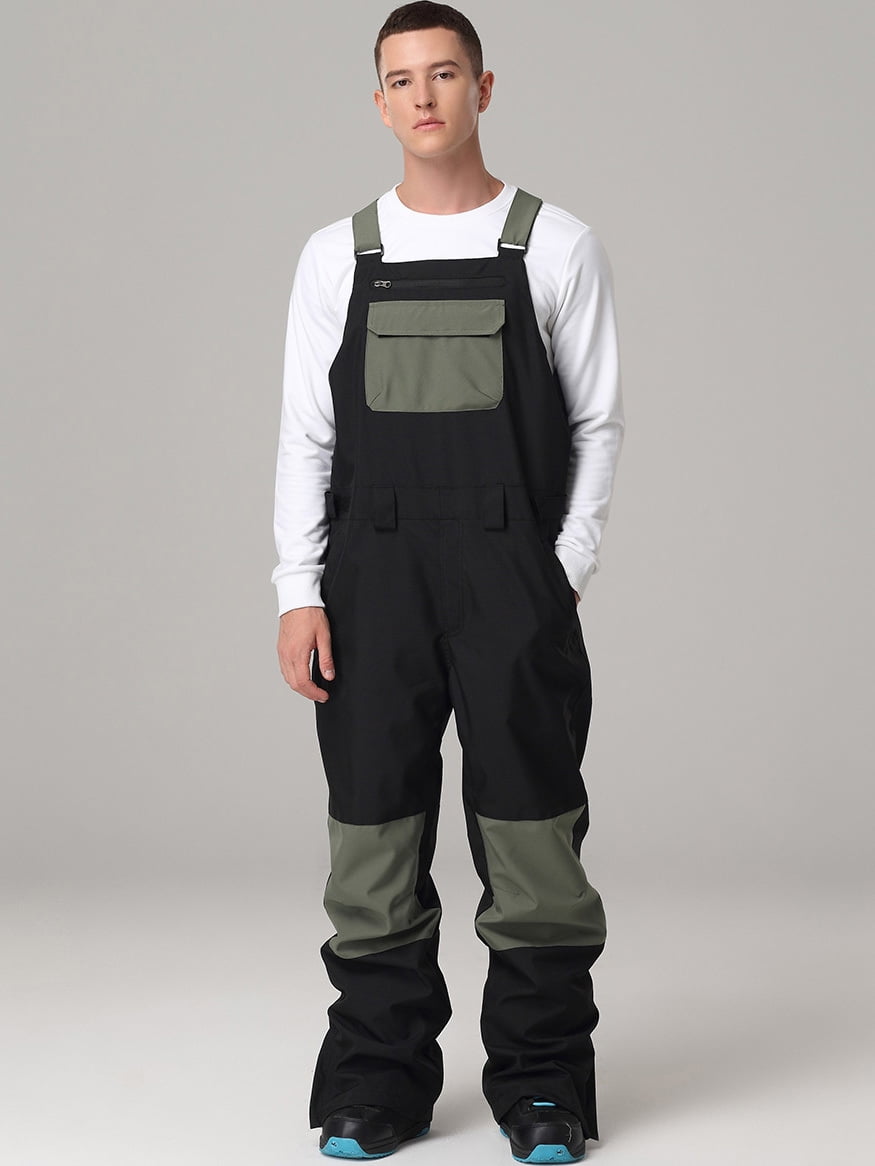 Hotian Men Colorblock Insulated Ski Snow Bib Pants Outdoor Snowboarding