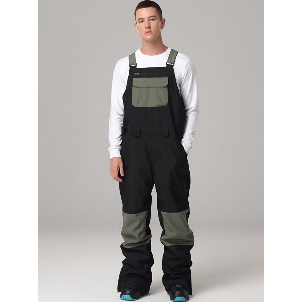 Hotian Men Colorblock Insulated Ski Snow Bib Pants Outdoor Snowboarding