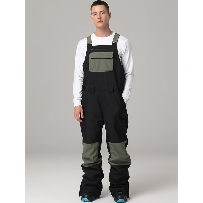 Hotian Men Colorblock Insulated Ski Snow Bib Pants Outdoor Snowboarding Overalls Black M