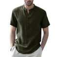 thumbnail image 1 of Hotian Men Short Sleeve Linen Henley Shirt with Pocket Army Green M (One Size Smaller）, 1 of 5