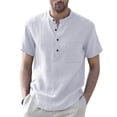thumbnail image 1 of Hotian Men Short Sleeve Linen Henley Shirt with Pocket White M (One Size Smaller）, 1 of 5