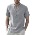 thumbnail image 1 of Hotian Mens Big & Tall Short Sleeve Casual Linen Henley Shirt with Pocket Light Gray M (One Size Smaller), 1 of 4