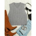 thumbnail image 1 of Hotian Women Cable Knit Sweater Vest V Neck Pullover Gray XL, 1 of 6