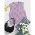 thumbnail image 1 of Hotian Women Cable Knit Sweater Vest V Neck Pullover Purple XL, 1 of 6