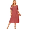 thumbnail image 1 of Hotian Women Curve Plus Size V Neck Button Front High Waisted Casual Summer Midi Tea Dress With Pocket 3XL/US18 (one size smaller), 1 of 7