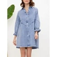 thumbnail image 1 of Hotian Women Denim Shirt Dress 3/4 Sleeve Loose Button Short Jean Dress Blue XS, 1 of 6