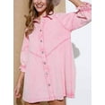 thumbnail image 1 of Hotian Women Denim Shirt Dress 3/4 Sleeve Loose Button Short Jean Dress Pink M, 1 of 5