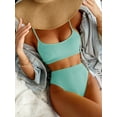 thumbnail image 1 of Hotian Women High Waisted Ribbed Cami Bikini Set Mint Blue S-US4, 1 of 4