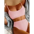 thumbnail image 1 of Hotian Women High Waisted Ribbed Cami Bikini Set Pink L-US12, 1 of 4