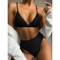 thumbnail image 1 of Hotian Women High Waisted Triangle Bikini Set Ribbed Cami Swimsuits Black S, 1 of 5