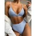 thumbnail image 1 of Hotian Women High Waisted Triangle Bikini Set Ribbed Cami Swimsuits Blue L, 1 of 6