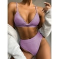 thumbnail image 1 of Hotian Women High Waisted Triangle Bikini Set Ribbed Cami Swimsuits Purple L, 1 of 5
