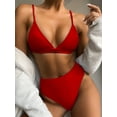 thumbnail image 1 of Hotian Women High Waisted Triangle Bikini Set Ribbed Cami Swimsuits Red M, 1 of 5