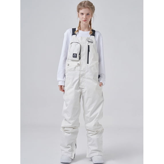 Hotian Women Insulated Ski Snow Bib Pants Outdoor Snowboarding Cargo Overalls for Winter Sports White XL