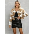 thumbnail image 1 of Hotian Women Plaid Crop Jacket With Pocket Khaki XS, 1 of 5