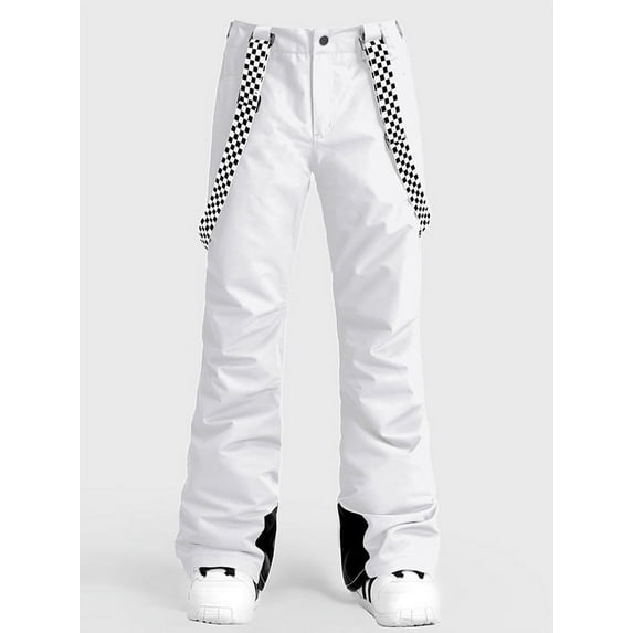 Hotian Women Snow Pants Insulated Waterproof Outdoor Ski Bibs with Adjustable Suspenders White M