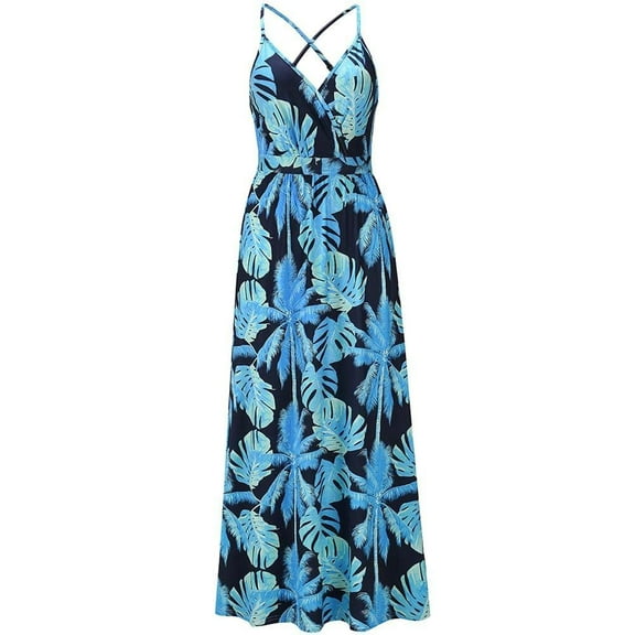 Hotian Women Surplice Tropical Maxi Cami Summer Dress S/US4