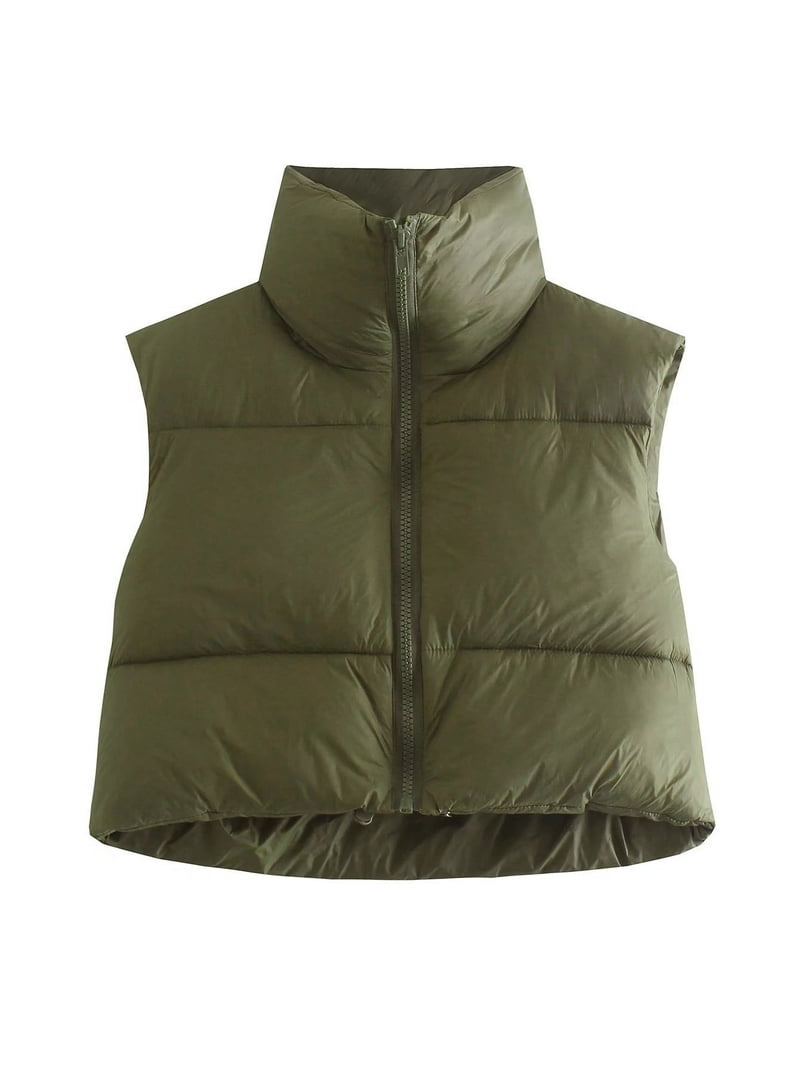 ジャケット・アウター HEAT FIBER PADDED MILITARY VEST Hotian Women Winter Crop Puffer Vest Jacket Sleeveless