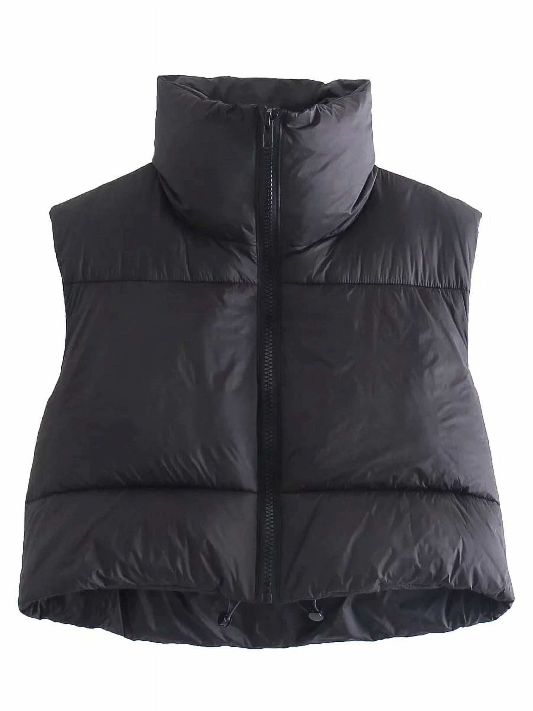 Hotian Women Winter Crop Puffer Vest Jacket Sleeveless