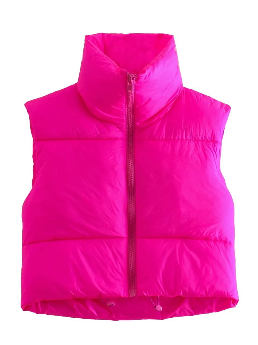 【INCHANT ME】Minimal Cropped Padding Vest NY Threads Cropped Puffer Vest Women Lightweight Stand