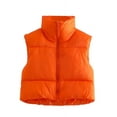 thumbnail image 1 of Hotian Women Winter Crop Puffer Vest Jacket Sleeveless Padded Gilet Orange L, 1 of 2