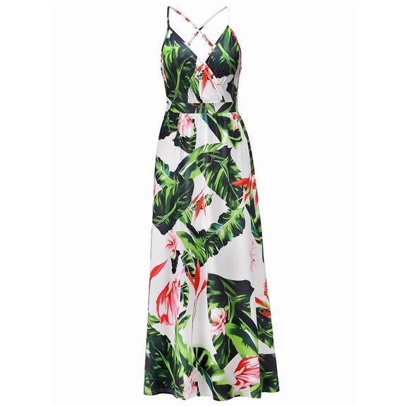 Hotian Women's Surplice Tropical Maxi Cami Summer Dress 2XL/US12-US14