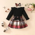 thumbnail image 1 of Hotiary 0-18M Girl Autumn and Winter Casual Outfit Infant Toddler Long Sleeve Jumpsuit+Checkered Bow Half Body Skirt+Bow Set, 1 of 9