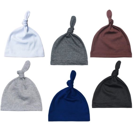 Hotiary 0-6 Months Baby Pure Cotton Knot Beanie Hats Newborn Infant Boys and Girls Solid Color Soft Hospital Hat 6 Pack