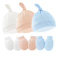 thumbnail image 1 of Hotiary 0-6M Infant Soft Warm Newborn Hat with Scratch Mitten Set Unisex Baby Solid Color Knot Beanie Hats and Mittens, 1 of 4