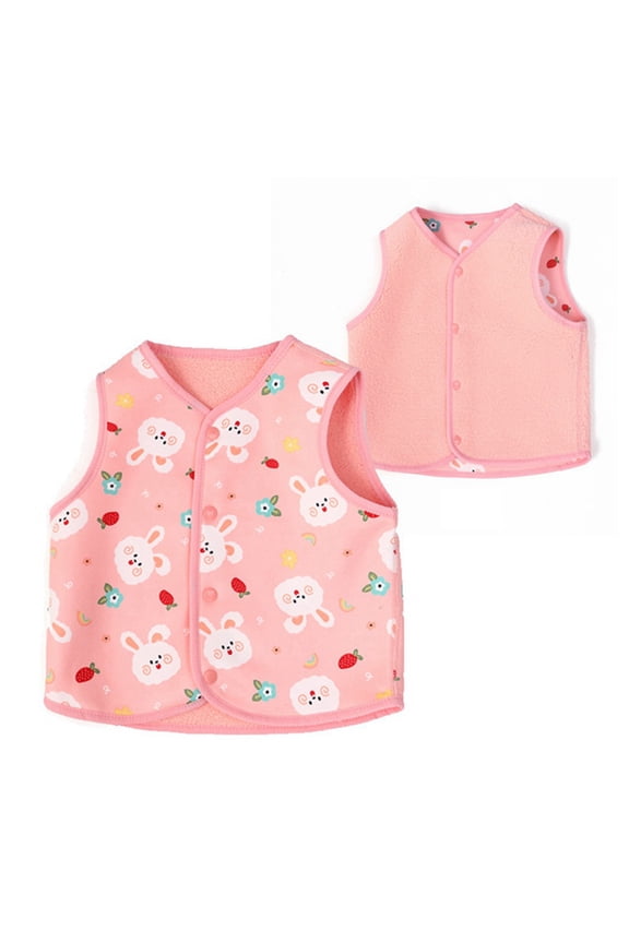1-6T Baby Boy Girls Warm Fleece Reversible Vest Coat Toddler Kids Winter Fall Thick Sleeveless Zip Up Jacket Cute Cartoon Printed Vests Top