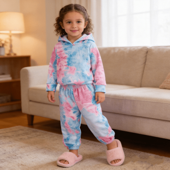 Hotiary 1-6T Toddler Girls Casual Tie Dye Tracksuit Long Sleeve Hoodie + Pants Sweatsuit Fall Clothes Set